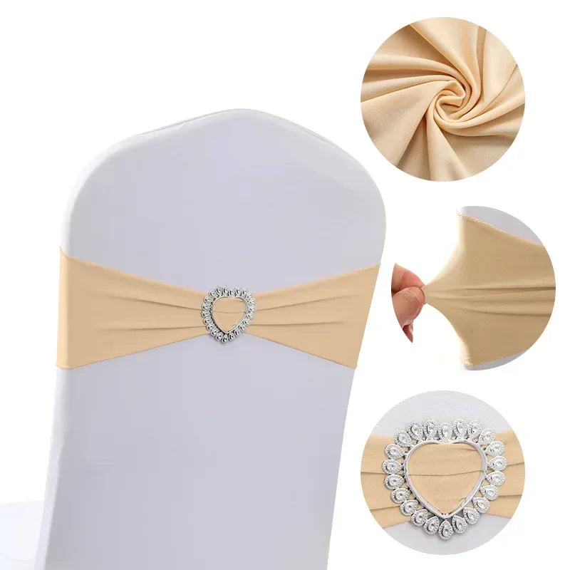 Stuhlschleifen aus Spandex mit Herzschnalle – Hochzeits- & Party Dekoration (10/50/100 Stück Set)
