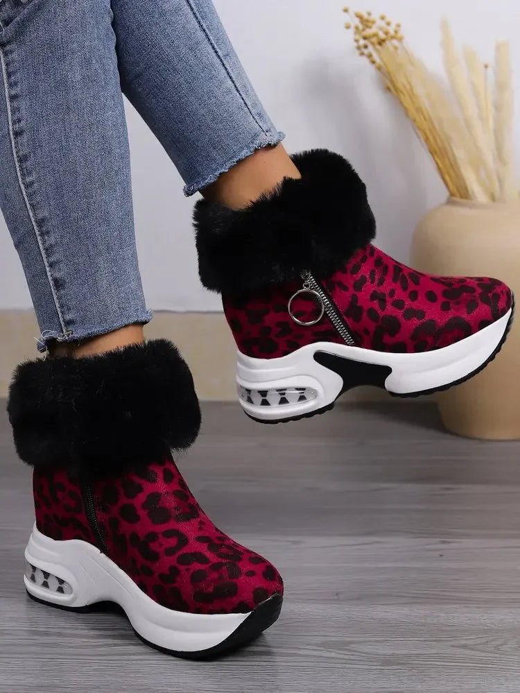 Damen Plateau Schneestiefel – Dicksohlige Winter Stiefeletten aus Kunst-Wildleder | Rutschfeste Knöchelstiefel mit Kunstfellfutter Größe 43 Kaufschwan®
