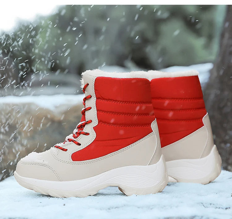 Damen Schneestiefel – Winter Plateau Schuhe | Warme Kunstfell Gefütterte Flache Stiefel für Damen | Bequeme Winter Schuhe Kaufschwan®