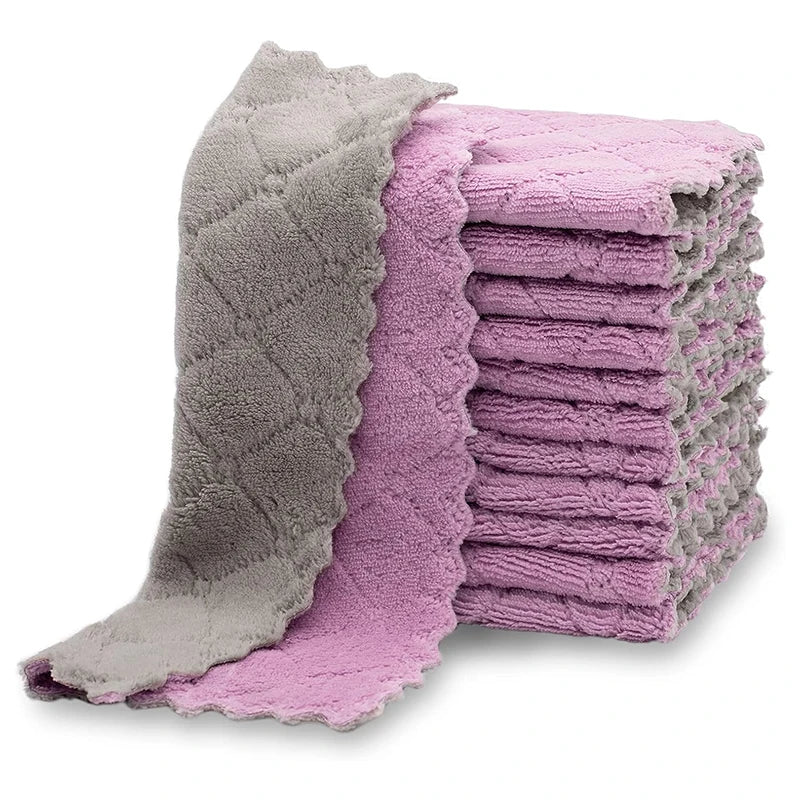 5/10 Stück Doppellagige Mikrofaser Handtücher – Super Saugfähige Coral Fleece Reinigungstücher | Ölabweisende Küchenlappen & Scheuertücher Kaufschwan®
