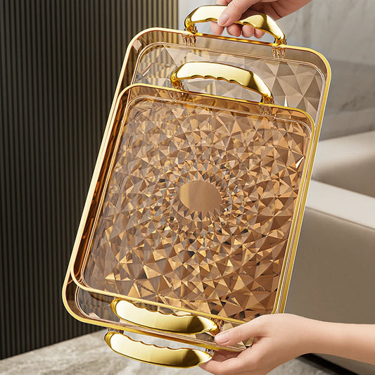 Transparentes Luxus-Serviertablett – Kunststoff Obst- & Desserttablett mit Griff, Dekoratives Aufbewahrungs- & Küchen-Organizer-Tablett Kaufschwan®