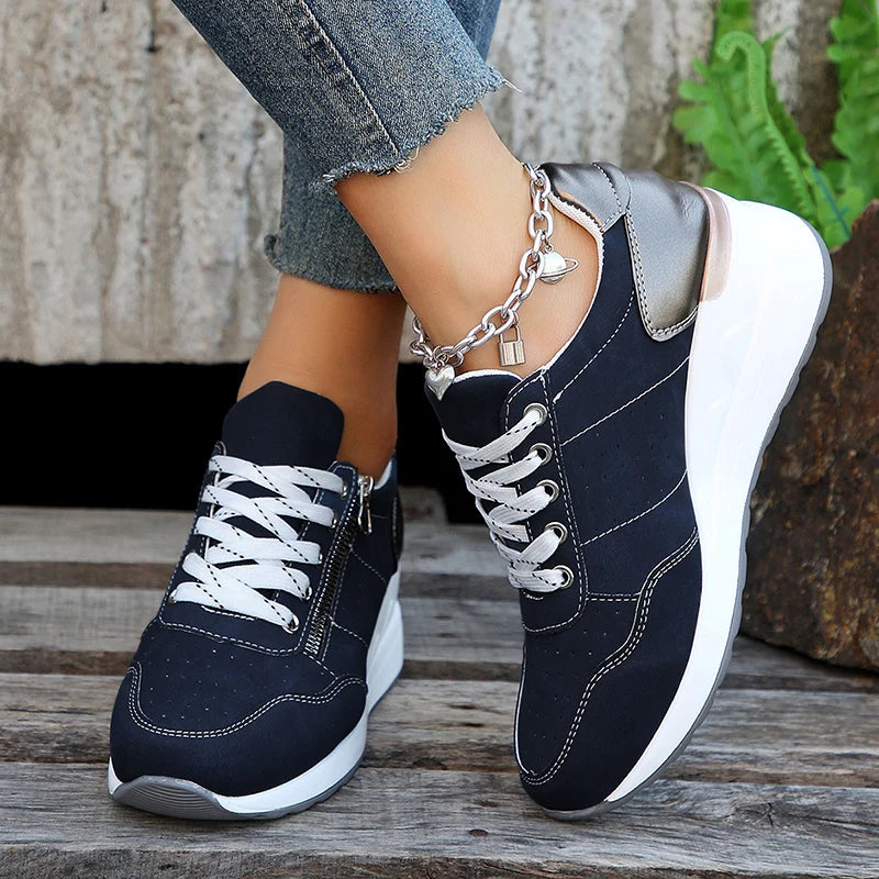 Damen Keil-Sneaker – Frühling Schnürschuhe mit Plateau-Sohle | Leichte, Rutschfeste Freizeit-Schuhe Kaufschwan®