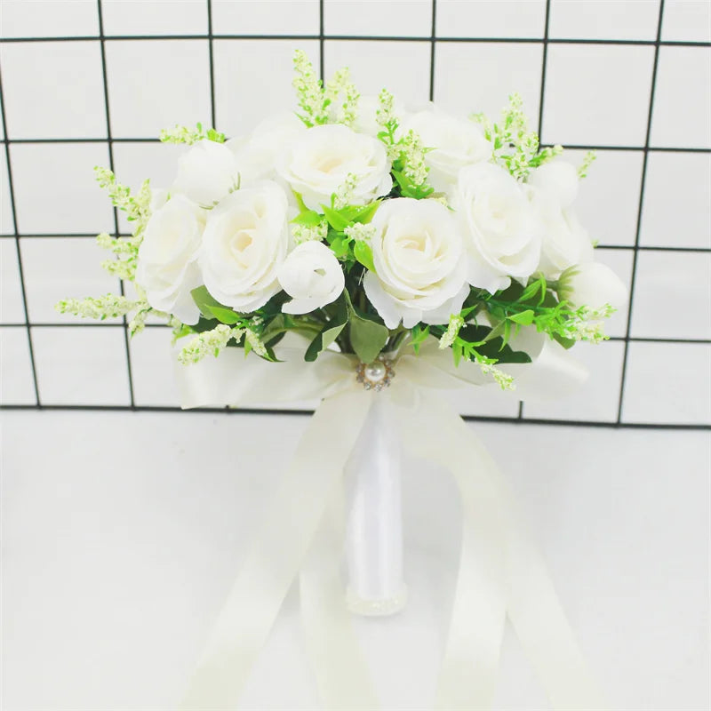 Brautstrauß Weiße Rosen – Handgefertigter Seidenblumen Hochzeitsstrauß Kaufschwan®