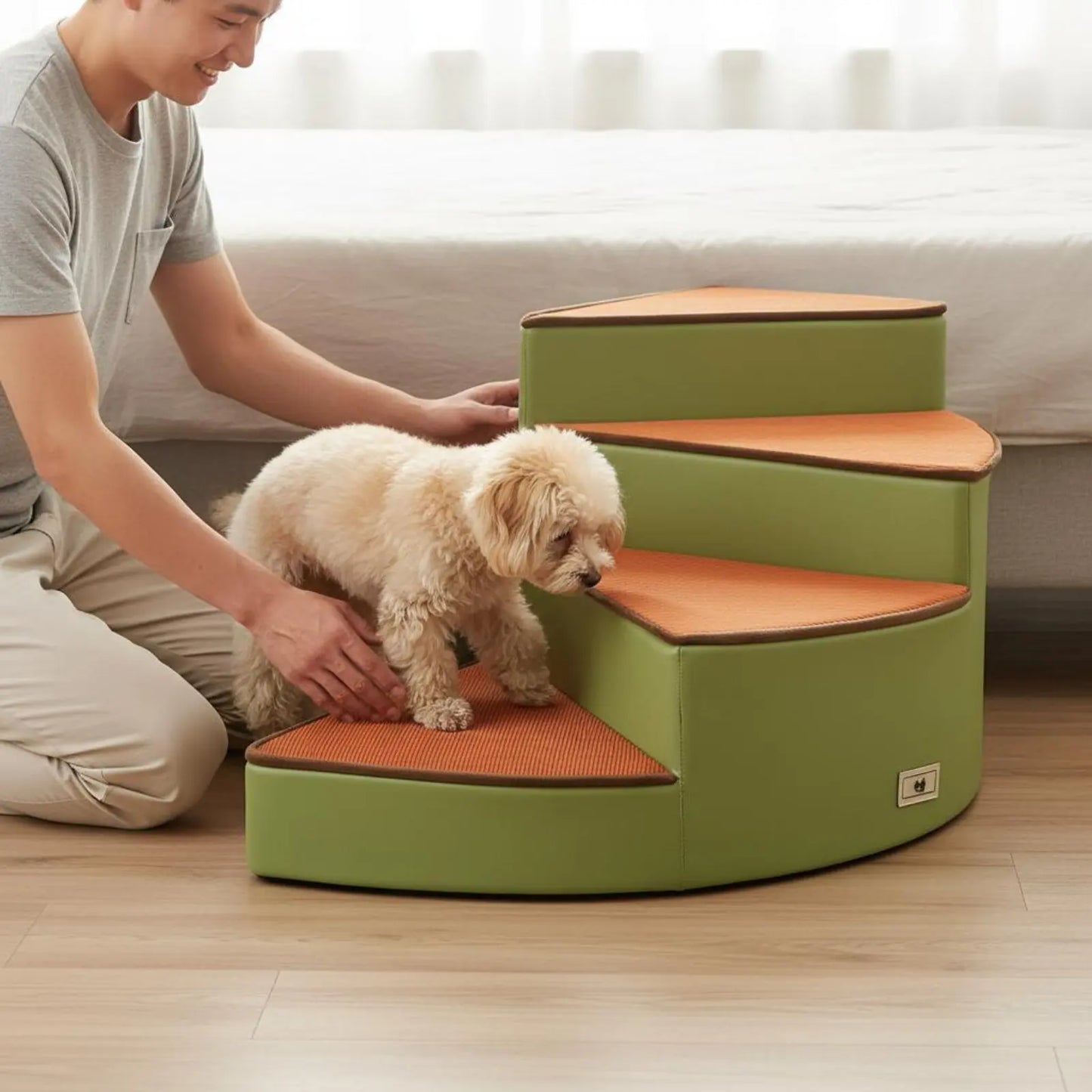 Gebogene Haustiertreppe – Leichte Schaumstoff Hundetreppe mit Rutschfestem Design | Weiche Katzen- und Hundeleiter Kaufschwan®