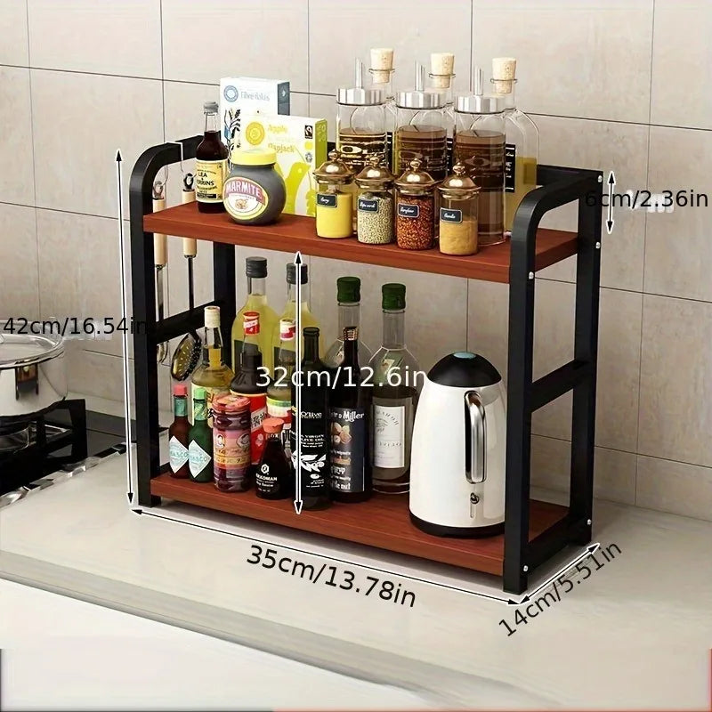2-stufiges Metall Küchenregal – Platzsparender Organizer für Kaffee, Tassen & Gewürze | Rostfreies Küchenregal Kaufschwan® Dunkelbraun