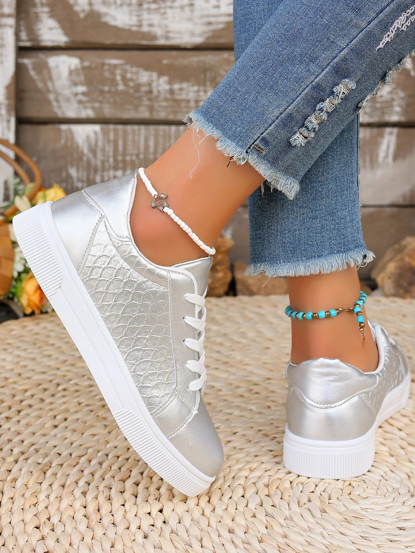 Damen Sneaker in Gold & Silber | Frühling & Herbst Schnürschuhe aus Weichem PU Leder | Modische Freizeitschuhe Kaufschwan®