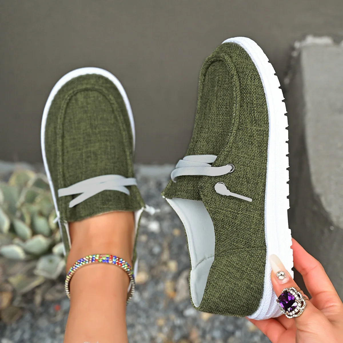 Damen Sportschuhe – Modische Flache Sneaker | Bequeme Freizeitschuhe für Jeden Tag Kaufschwan® Dunkelgrün 36