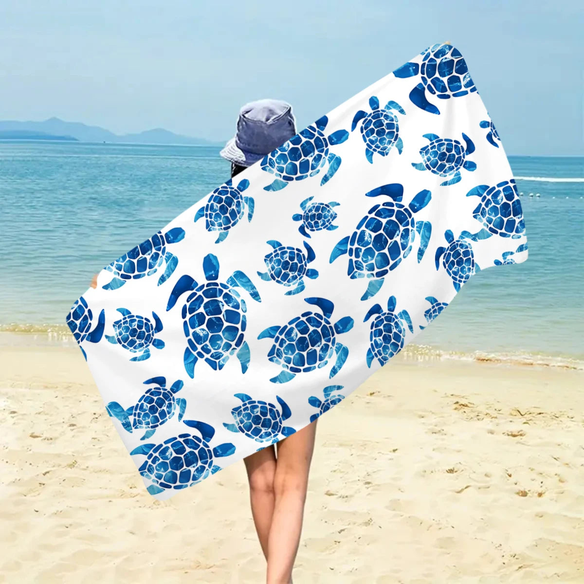 Großes Strandtuch mit Ozean-Motiv – Schildkröte, Seestern & Muschel Print | Schnell Trocknendes Saugfähiges Mikrofaser Strandtuch Kaufschwan®