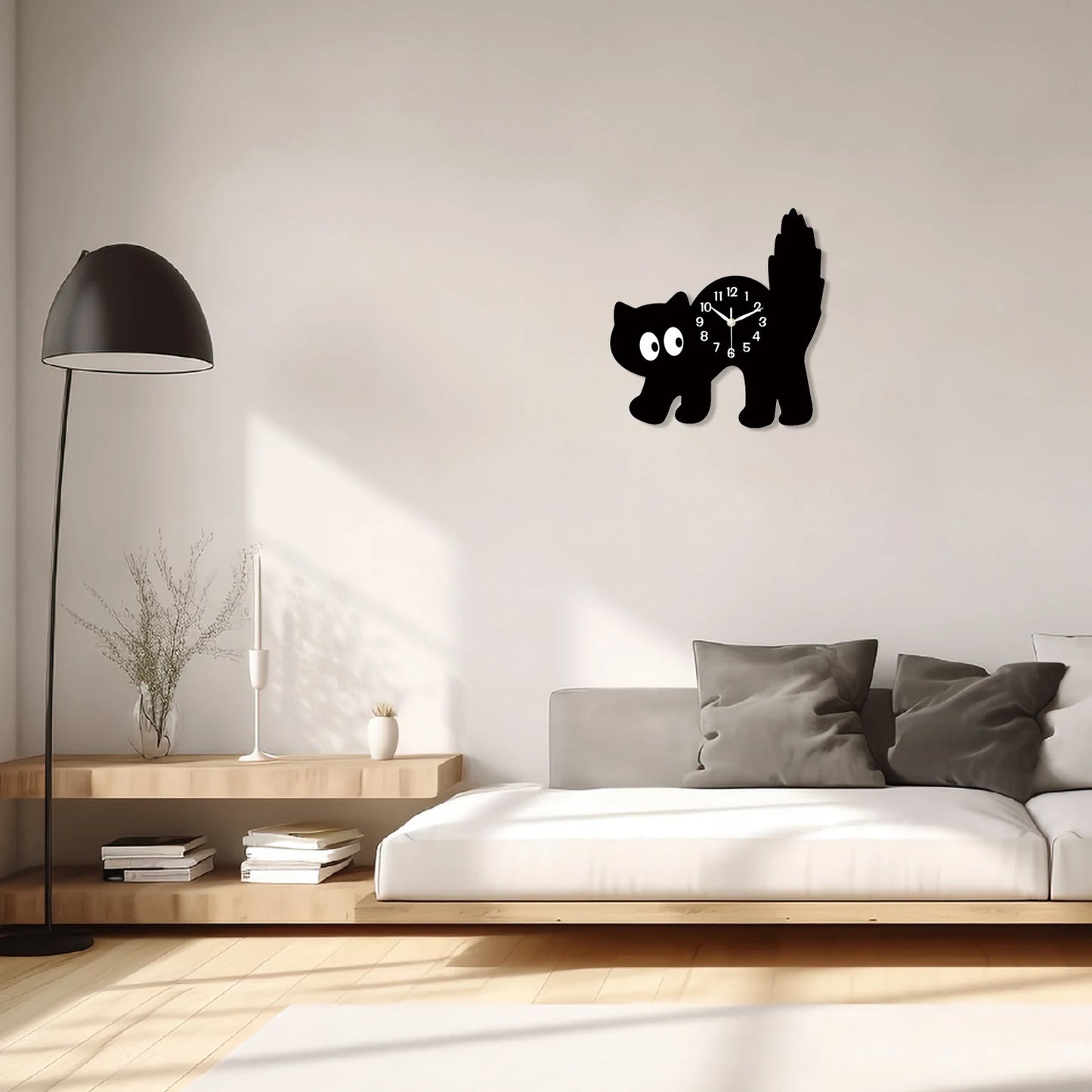 Niedliche Schwarze Katze Holz Wanduhr – Leise Quarz Deko Uhr Kaufschwan®