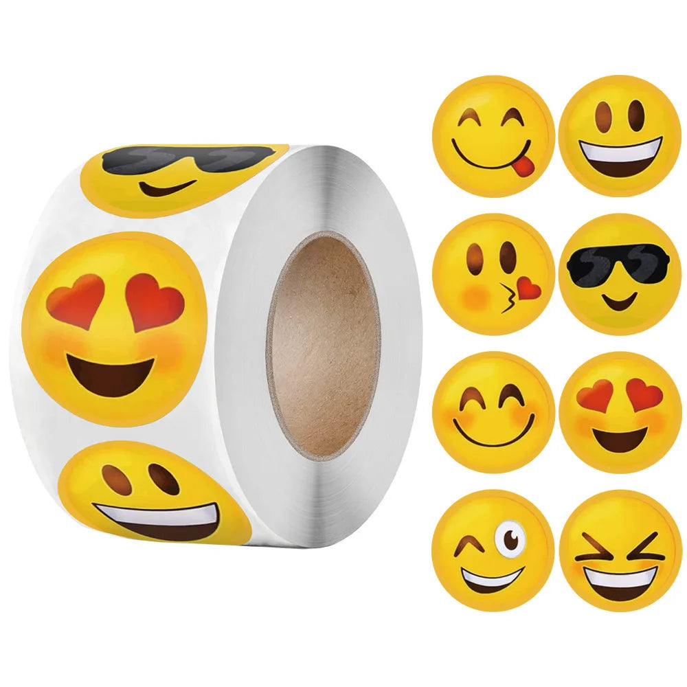 500 Stück/Rolle Lustige Cartoon-Smiley-Aufkleber – 8 Designs | 2,5 cm Runde Belohnungs-Sticker für Kinder | DIY, Geschenke & Dekoration Kaufschwan® 8 Designs
