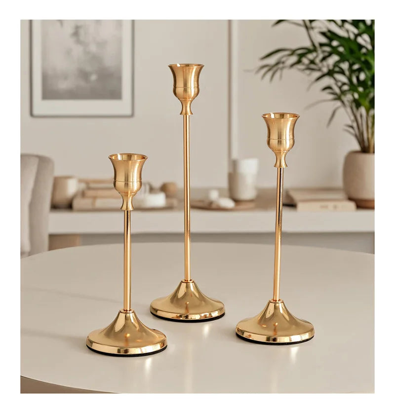 Set aus 3 Vintage Metall Aluminium Kerzenhaltern – Elegante Tischdekoration für Hochzeit, Zuhause & Hotel Kaufschwan®