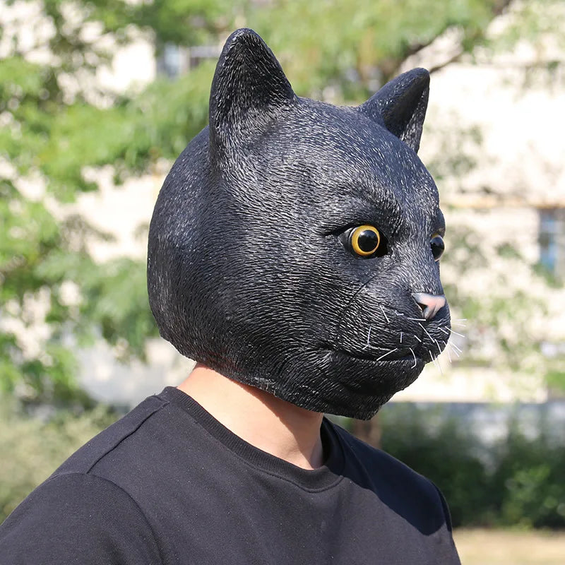 Lustige Schwarze Katzenmaske – Latex Cosplay Kapuzenmaske für Party, Halloween & Kostüm Requisite Kaufschwan®