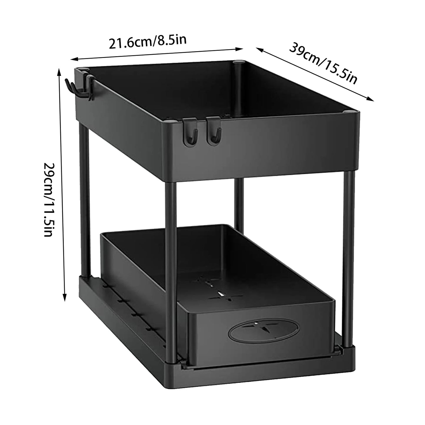 2-stufiger Unter-Spülbecken Organizer – Schiebbares Schrankregal mit Körben, Haken & Becher | Bad & Küchen Aufbewahrung Kaufschwan®