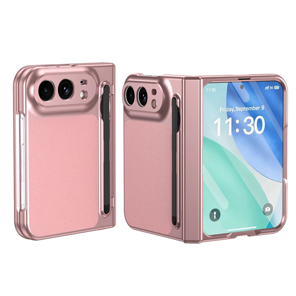 Hochwertige Luxuriöse Glänzende Schutzhülle für iPhone Duo – Rundumschutzhülle mit Stifthalter, Schutzfolie, Scharnier- und Stoßschutz Kaufschwan® Rosa iPhone Duo