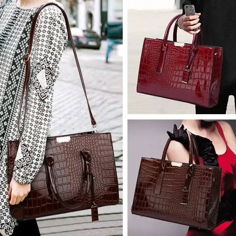 Luxus Vintage Damenhandtasche mit Kroko Muster – Große Leder Tote | Business Schultertasche für Frauen Kaufschwan®