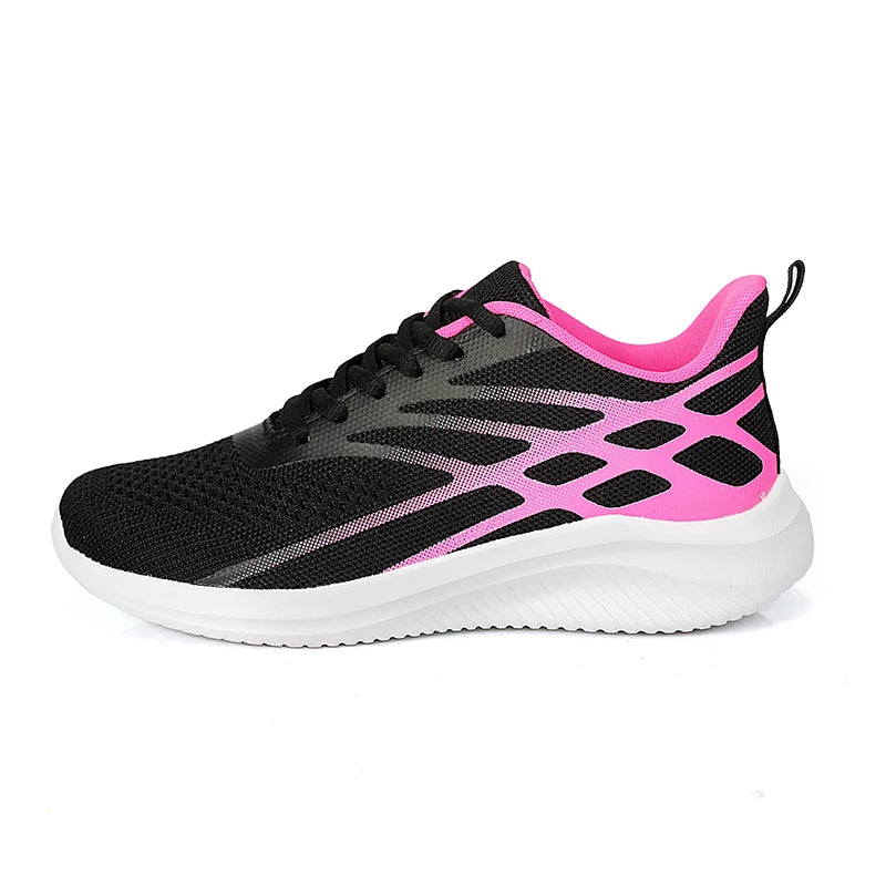 Damen Laufschuhe – Flying Woven Sneaker | Leichte, Atmungsaktive & Bequeme Sportschuhe für Alltag & Freizeit Kaufschwan® Pink 35