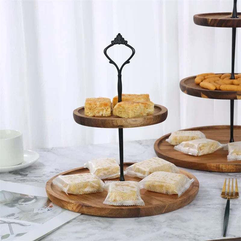 2/3-stufiger Abnehmbarer Kuchenständer – Holz Snack- & Trockenfrüchte Tablett | Dessert-, Süßigkeiten- & Cupcake Display Kaufschwan®