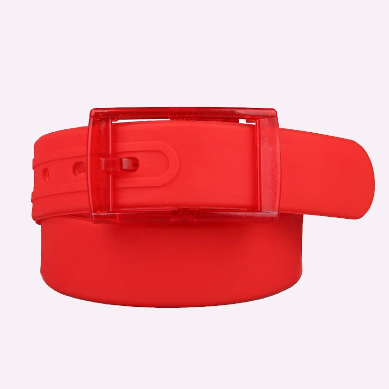 Hochwertiger Silikongürtel – Unisex 3,5×116 cm Bonbonfarbener Gürtel | Verstellbarer Kunststoffverschluss Modegürtel für Damen & Herren Kaufschwan® Rot