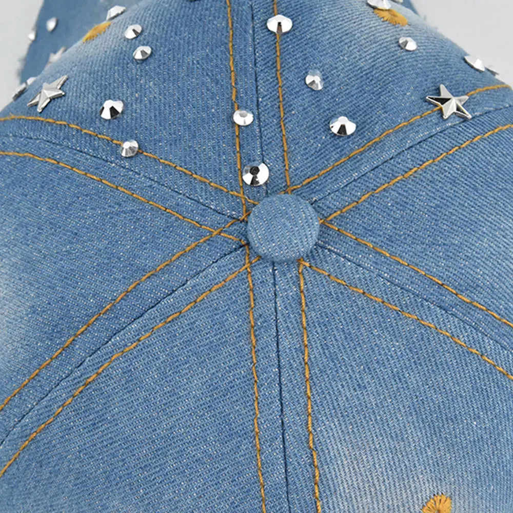 Denim Baseballkappe Damen | Vintage-Cap mit Rivet Star | Snapback Baseballcap für Damen & Herren | Sommer Outdoor Freizeit Kaufschwan®