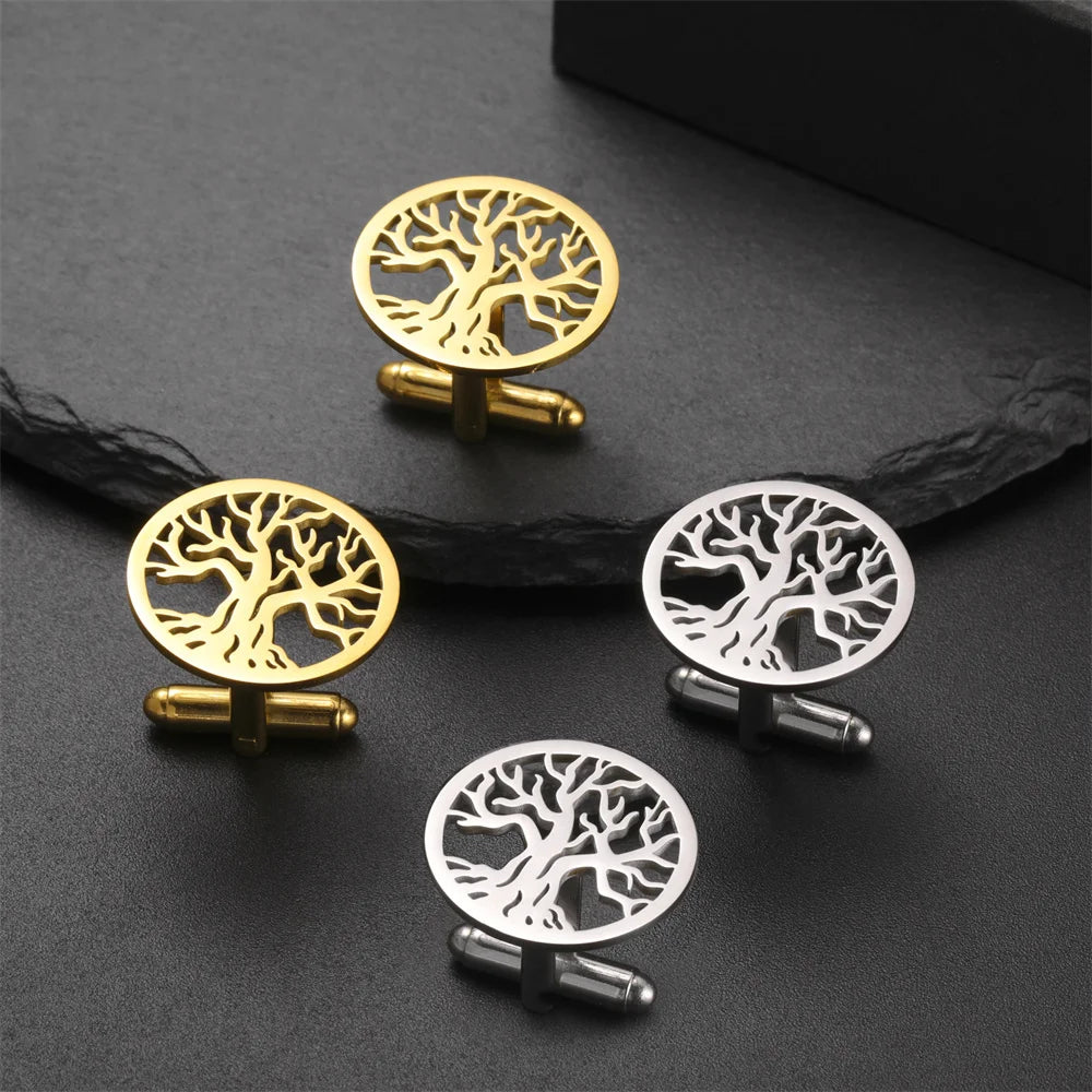 Baum des Lebens Manschettenknöpfe für Herren – Runde Edelstahl Manschetten | Elegantes Accessoire für Hochzeit, Business & Anlassmode Kaufschwan®