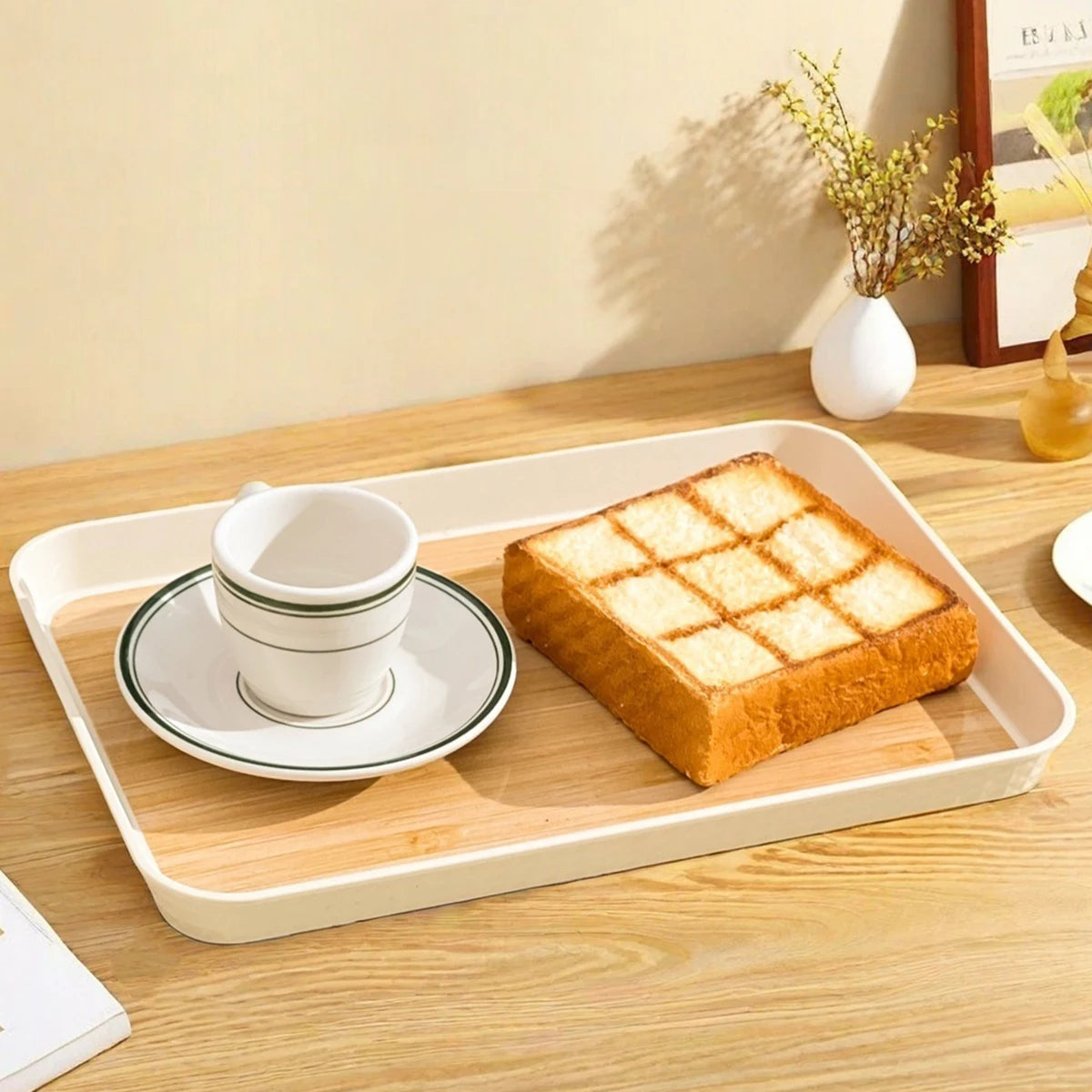 Großes Rechteckiges Kunststoff-Tablett – Wiederverwendbares Servier- & Aufbewahrungs-Tablett für Tee, Desserts, Obst & Küche Kaufschwan®