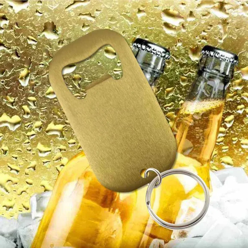 50 Stück Personalisierte Flaschenöffner-Schlüsselanhänger – Kostenlos graviert mit Logo | Edelstahl, Geschenk für Hochzeit, Geburtstag & Taufe Kaufschwan® Goldgelb 70x38mm
