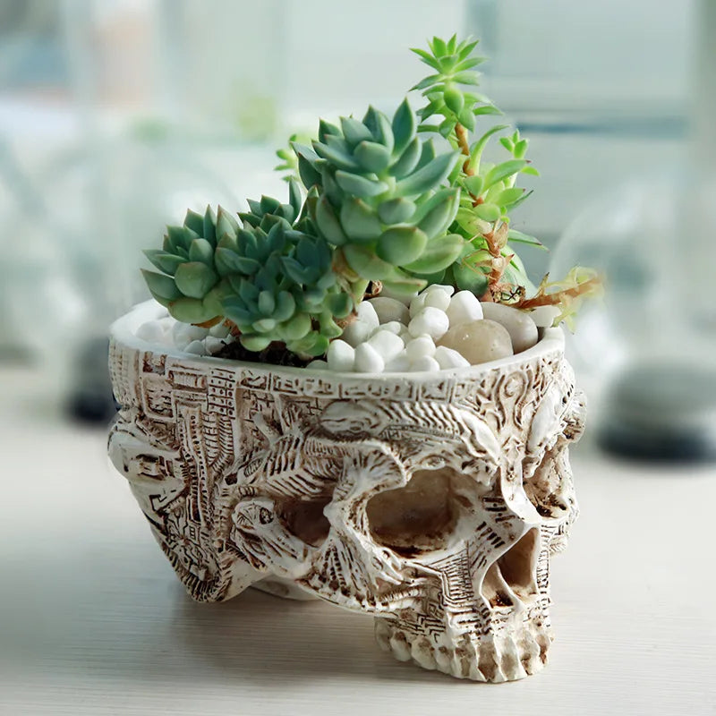 Totenkopf Blumentopf – Multifunktionaler Gothic Skelett Pflanztopf | Halloween Schädel Dekoration für Zuhause Kaufschwan®