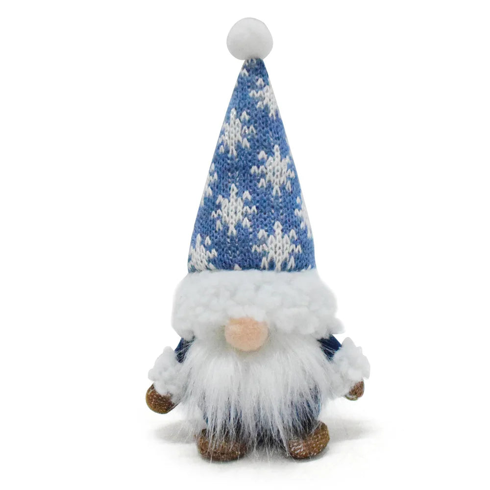 Blauer Weihnachts-Wichtel – Faceless Zwergenpuppe mit Schneeflocken | Rudolf Plüschfigur Weihnachtsdekoration Kaufschwan® Schnee Design