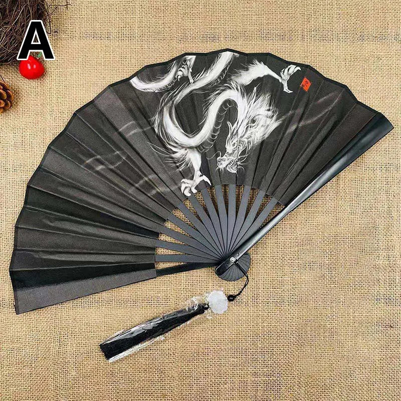 Retro Drachen Faltfächer | Beidseitiger Seidenstoff Handfächer | 8-Zoll Tragbarer Chinesischer Hanfu Fächer für Damen & Herren Kaufschwan® Design 7