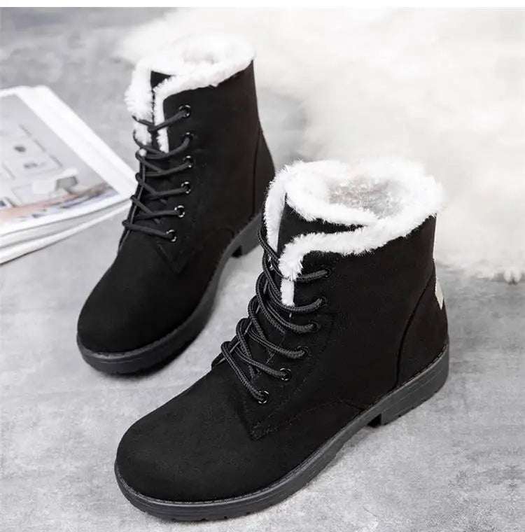Damen Schneestiefel – Flache Plateau Winter Schuhe | Warme Kunstfell Gefütterte Plüsch Stiefel für Damen | Bequeme Winter Schuhe Kaufschwan®