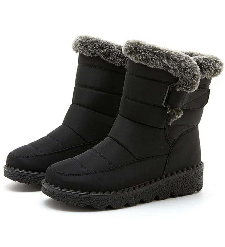 Damen Trendige Winterstiefel – Wasserdichte Knöchelstiefel mit Kunstfell Futter | Warme Low-Heel Schneestiefel für Damen Kaufschwan®