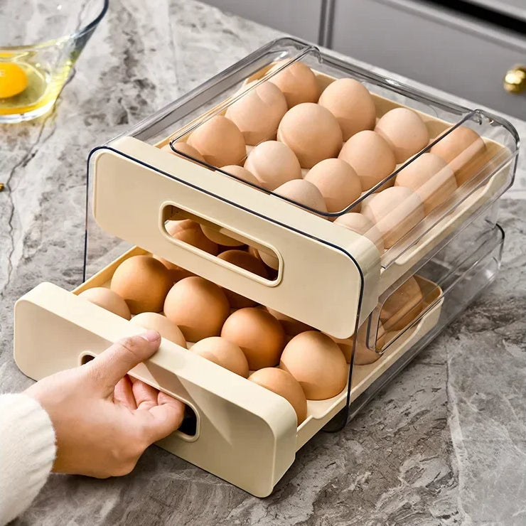 Eier Aufbewahrungsbox – 2-Lagiger Schubladen Kühlschrank Organizer | Große Kunststoff Eierbox für Küche Kaufschwan®