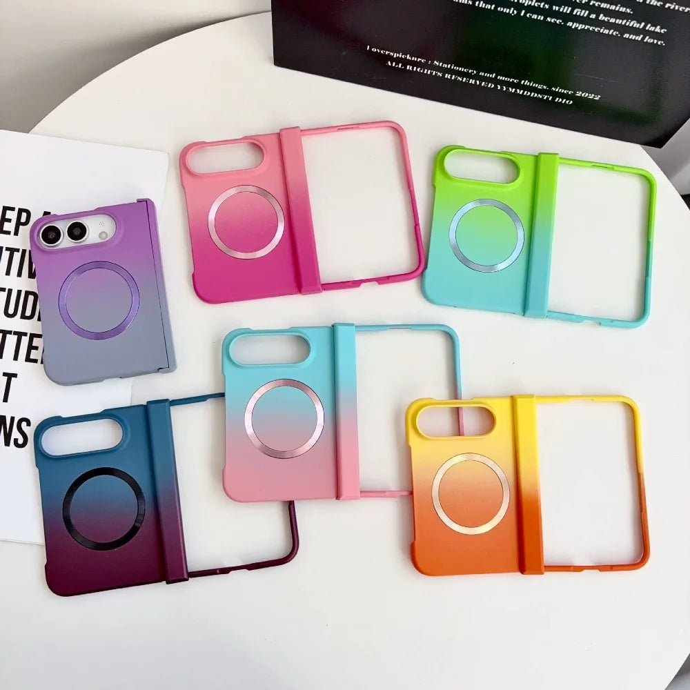 Magnetische Schutzhülle mit Farbverlauf für iPhone Duo – MagSafe-Kompatible Matte Hart-PC-Hülle mit Scharnierschutz Kaufschwan®