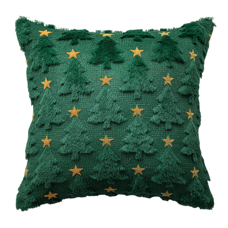 45x45cm Weihnachts Kissenbezug – Gestepptes Plüsch Design | Stern & Tannenbaum Motiv Sofakissen Bezug für Wohnzimmer Deko Kaufschwan®