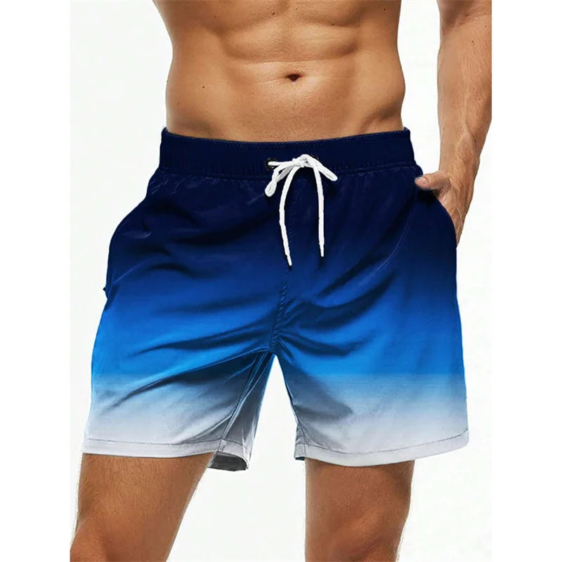 Herren Strandshorts mit Farbverlauf – Bunte 3D Druck Boardshorts | Atmungsaktive Lockere Badehose für Sommer & Freizeit Kaufschwan® Blau mit Weißverlauf S