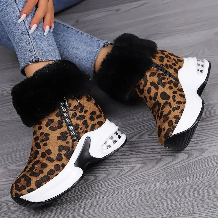 Damen Plateau Schneestiefel – Dicksohlige Winter Stiefeletten aus Kunst-Wildleder | Rutschfeste Knöchelstiefel mit Kunstfellfutter Größe 43 Kaufschwan®