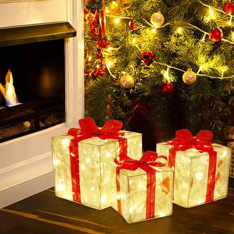 Leuchtende Weihnachts Geschenkbox – LED Licht Geschenk Deko mit Schleife | Weihnachtsbeleuchtung für Innen & Außen Kaufschwan®