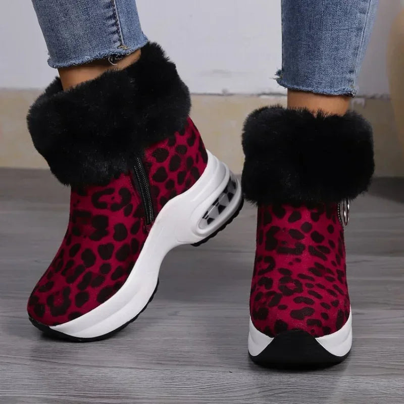 Damen Plateau Schneestiefel – Dicksohlige Winter Stiefeletten aus Kunst-Wildleder | Rutschfeste Knöchelstiefel mit Kunstfellfutter Größe 43 Kaufschwan®