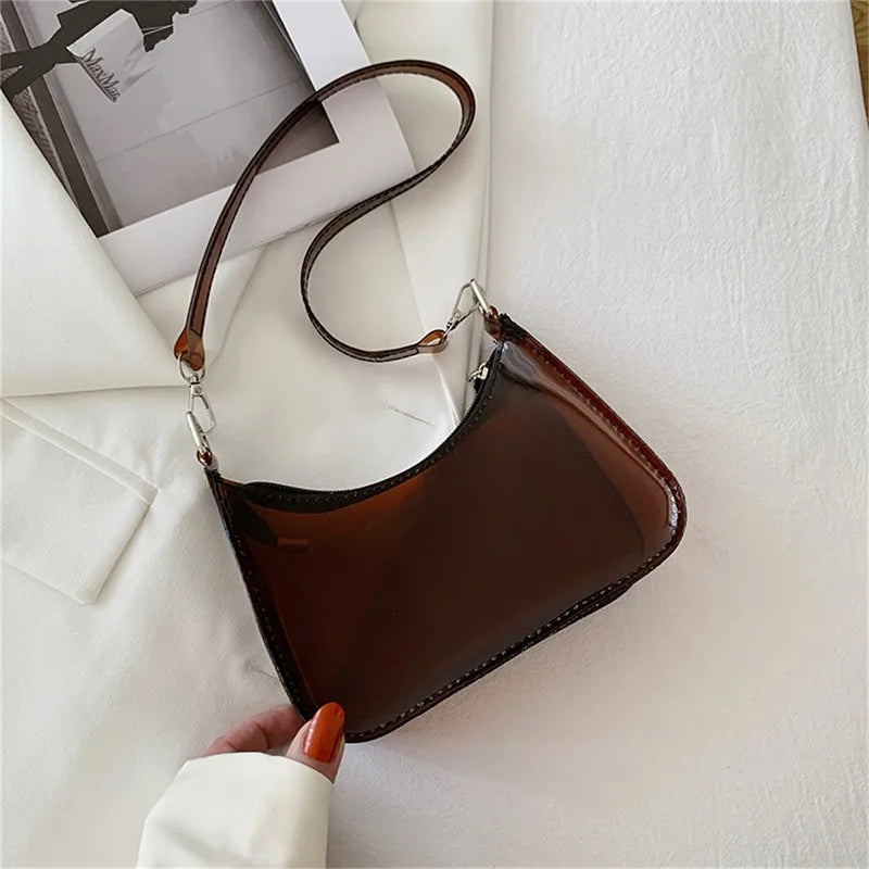 Transparente Jelly Umhängetasche – Kleine Zipper Tasche & Modische Handtasche für Damen Kaufschwan® Braun