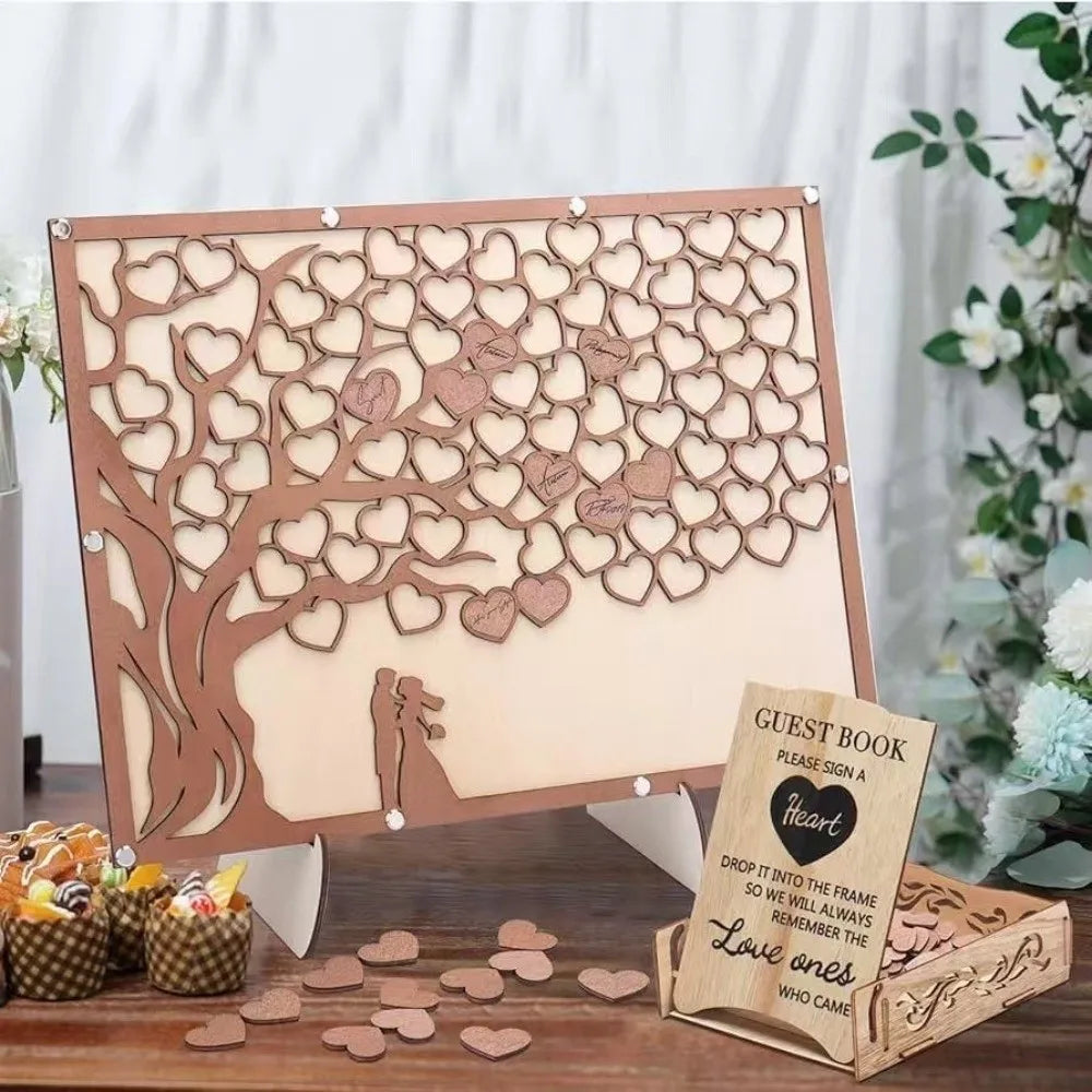 Holz Herzen Gästebuch Hochzeit – Rustikale Alternative mit Rahmen Kaufschwan®