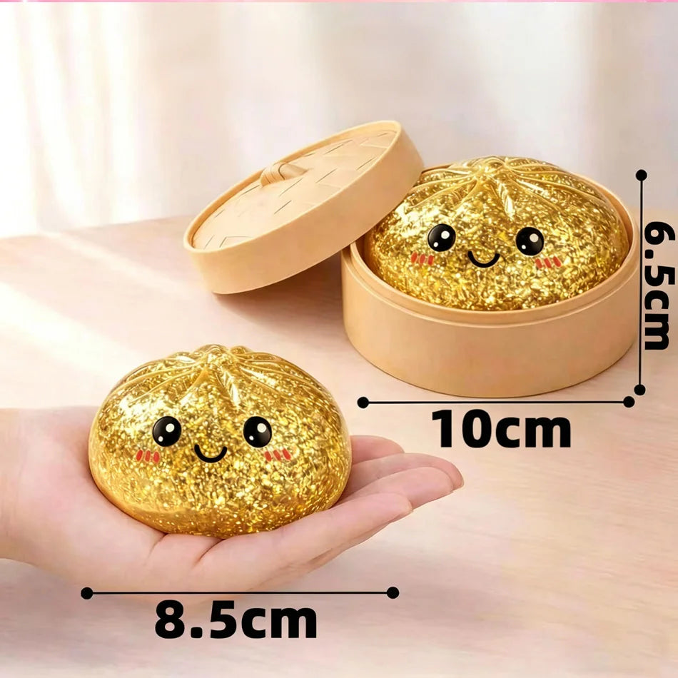 Bunte Glitzer-Dumpling-Squishies in 6 Designs mit Box – Weiches Sensorik-, Knautsch- & Fidget-Spielzeug zum Stressabbau und Sammeln