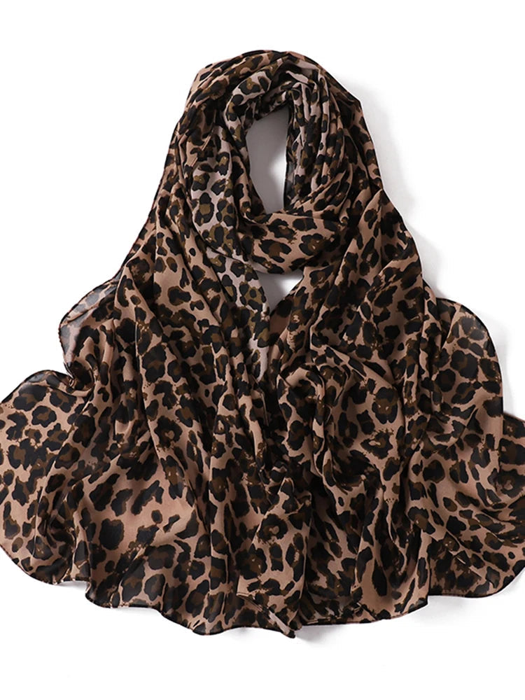 Sommer Boho Chiffon Hijab – Leopard & Aquarell Muster | Ultraleichter Atmungsaktiver Muslimischer Schal für Strand & Reisen Kaufschwan®