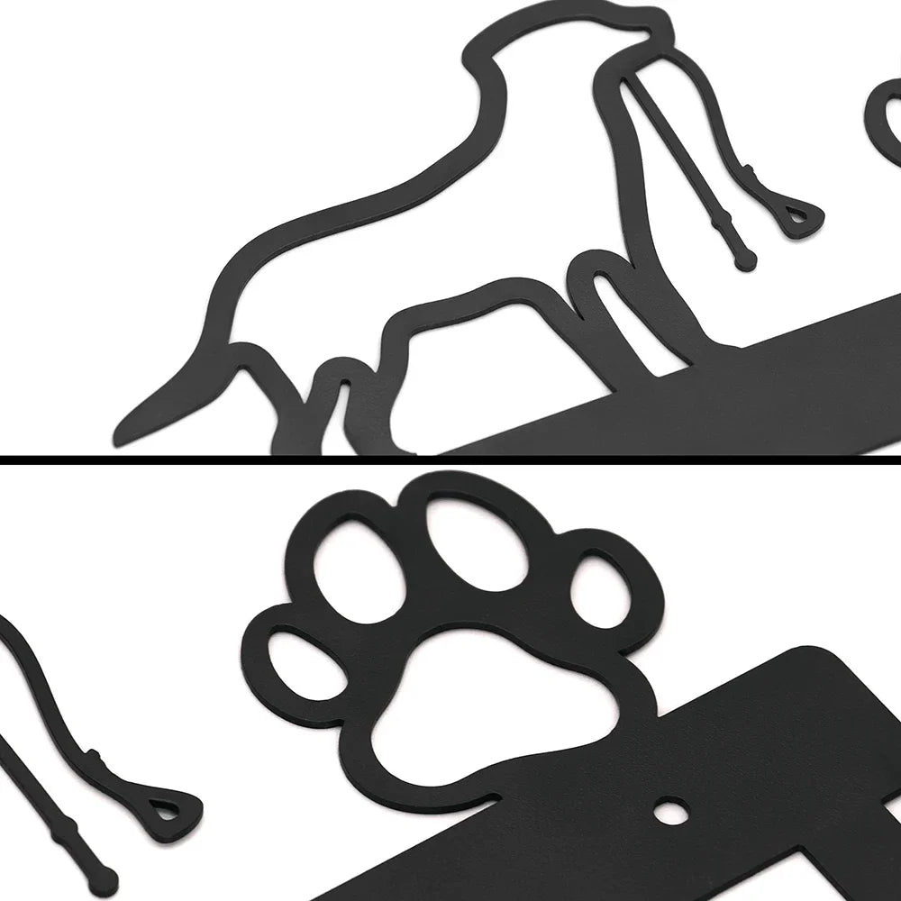 Metall Wandhaken mit Pfotenmotiv – Hundehalter mit 5 Haken | Wandorganizer aus Eisenkunst für Schlüssel, Leinen & Jacken Kaufschwan® Schwarz