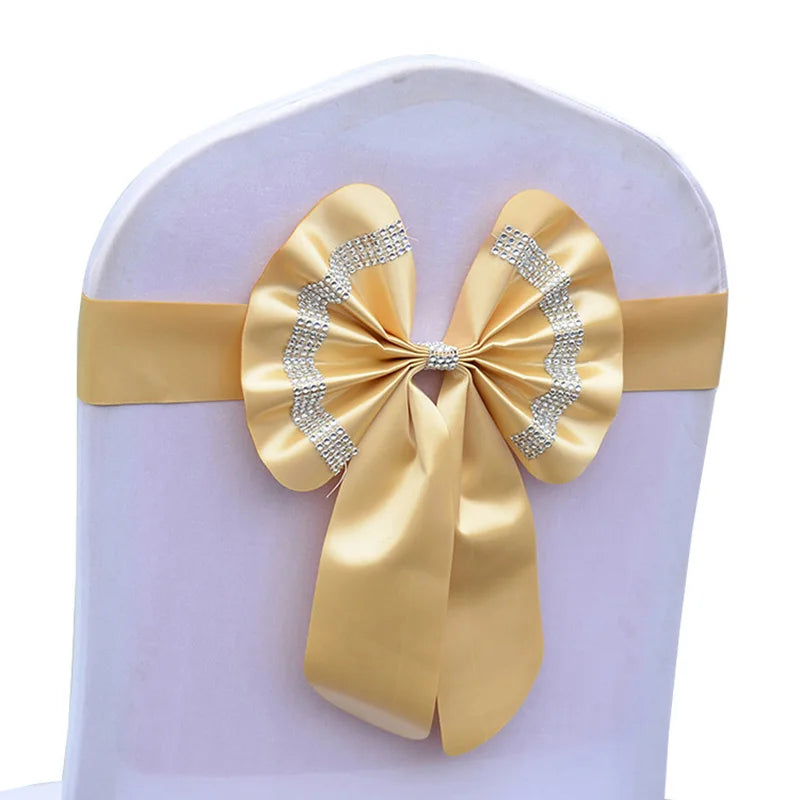 Satin Stuhlschleifen mit Strass-Schnalle – Elegante Schleifen für Hochzeit & Events Kaufschwan® Sekt 10 Stück