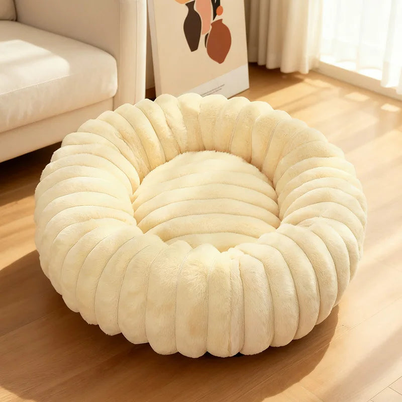 Indoor Hundebett – Cordstoff & Kunstfell Donut Bett mit Anti-Rutsch Boden Kaufschwan® Gelb 40cm