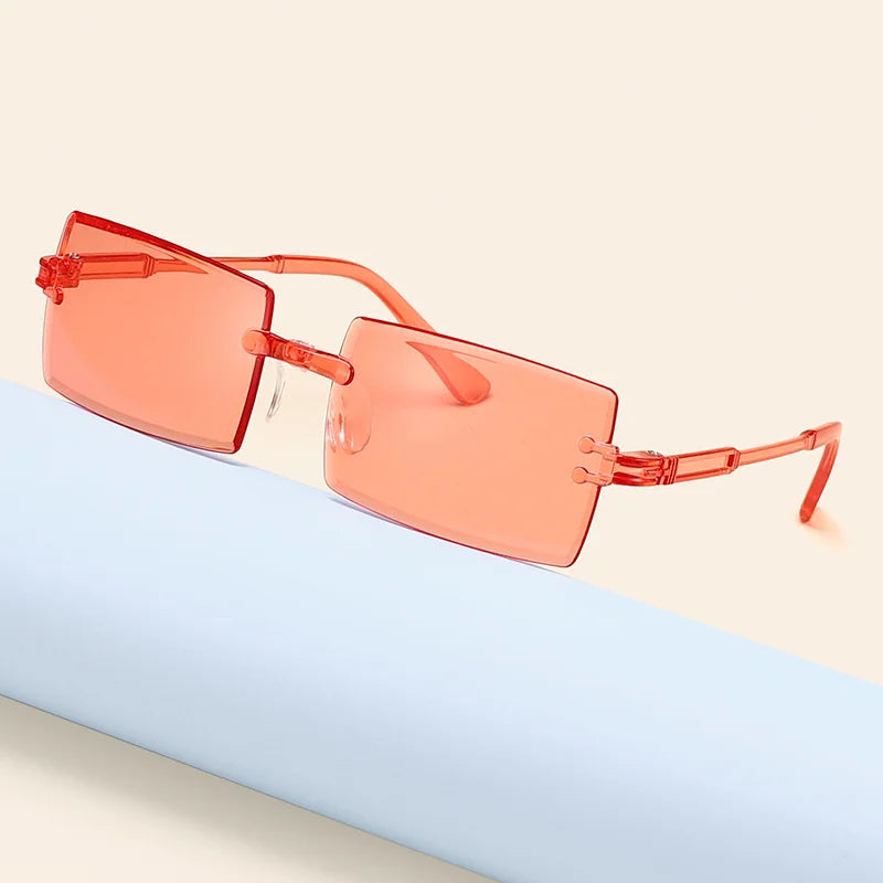 Modische randlose rechteckige Sonnenbrille – Bunte Sonnenbrille mit UV400-Schutz für Damen, ideal für Sommer, Freizeit im Freien und Reisen Kaufschwan®