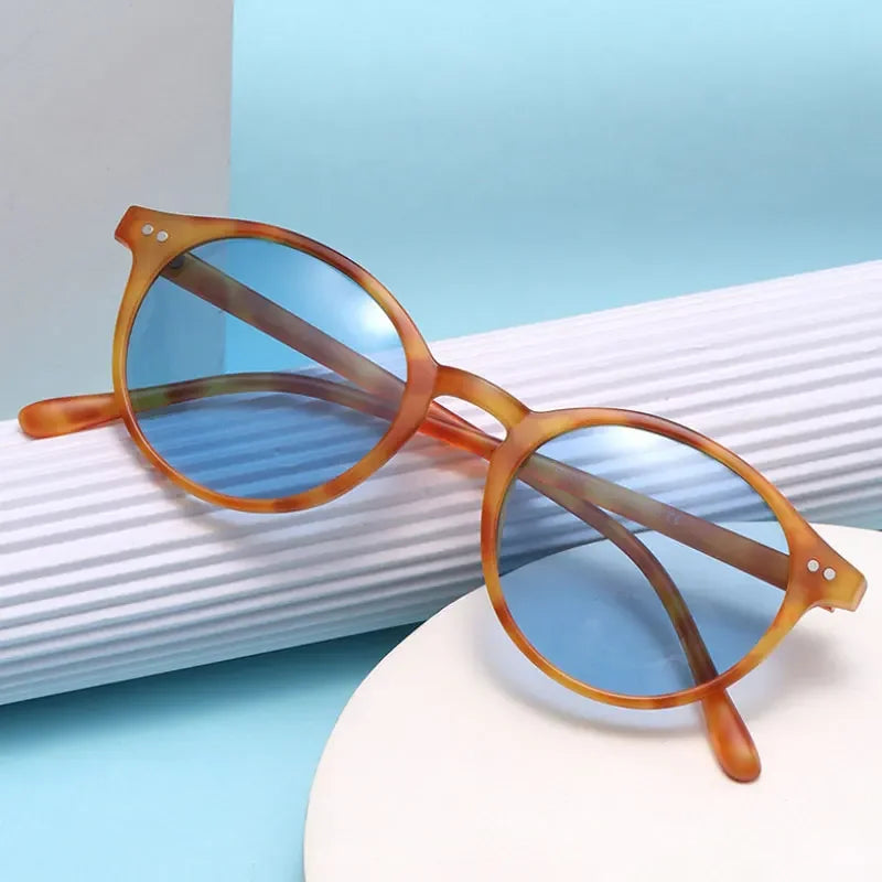 Runde Polarisierte Retro-Sonnenbrille – Klassische Sonnenbrille mit Leopardenmuster, Schwarzen Gläsern und UV400-Schutz für Damen und Herren Kaufschwan®