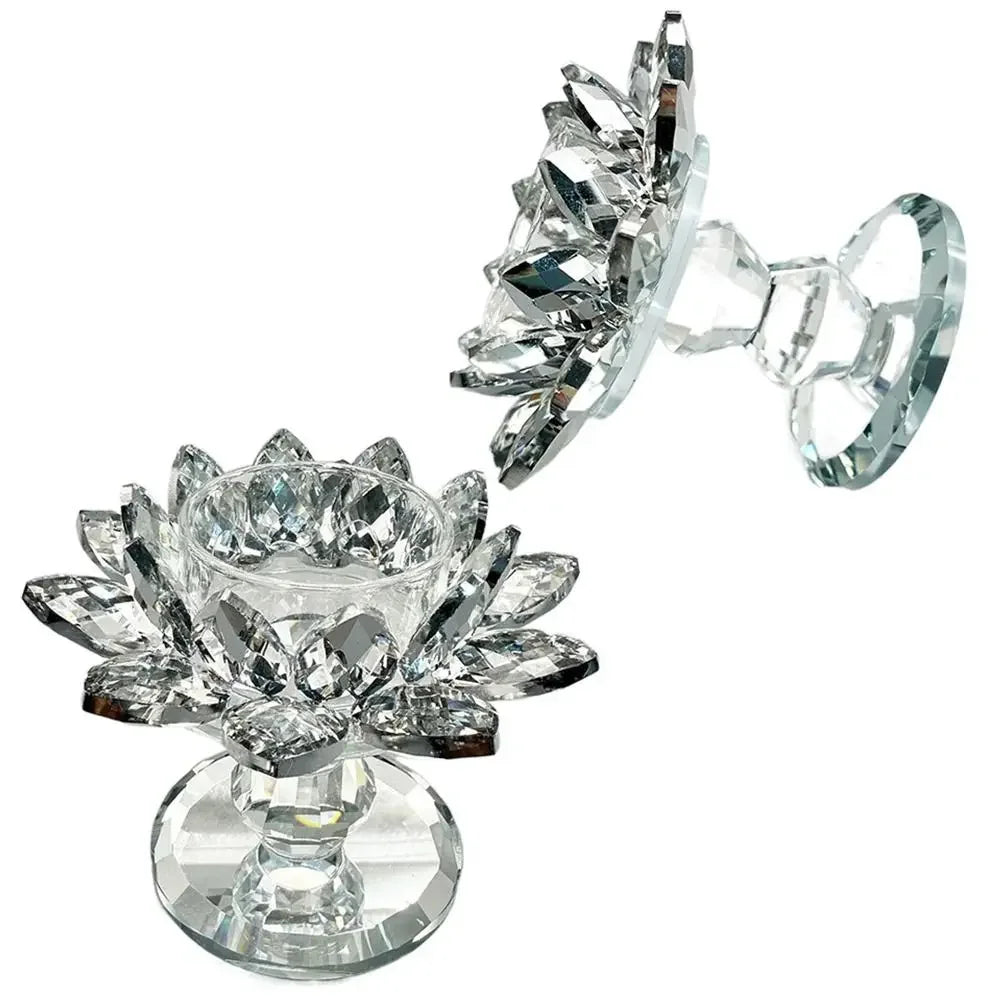 Kristall Lotus Kerzenhalter – Eleganter Klarer Blumen-Teelichthalter mit Flachem Standfuß für Party Dekoration Kaufschwan®