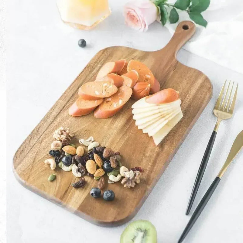 Holz Schneidebrett mit Griff – Küchen Servierbrett für Haushalt | Käse- & Charcuteriebrett für Brot, Obst & Speisen Kaufschwan®