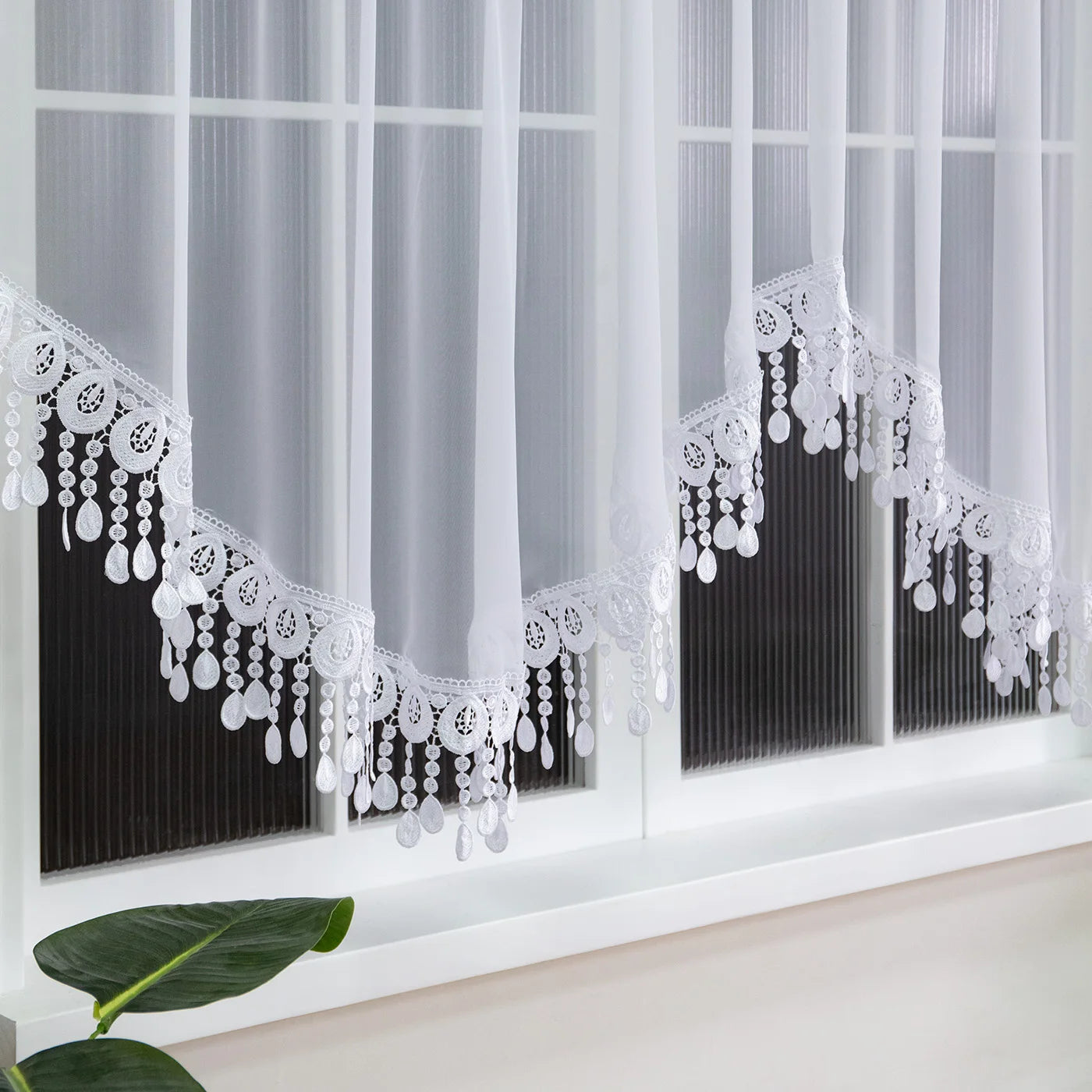 Weißer Bestickter Chiffon Vorhang für Café Wohnzimmer Hochzeit Dekoration Kaufschwan®